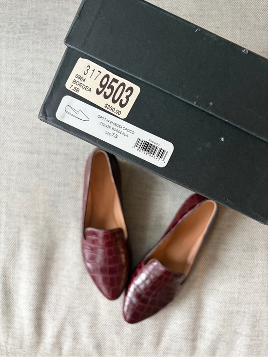Veronica Beard Shoes - Veronica Beard Wine Croc-Embossed Leather Loafers